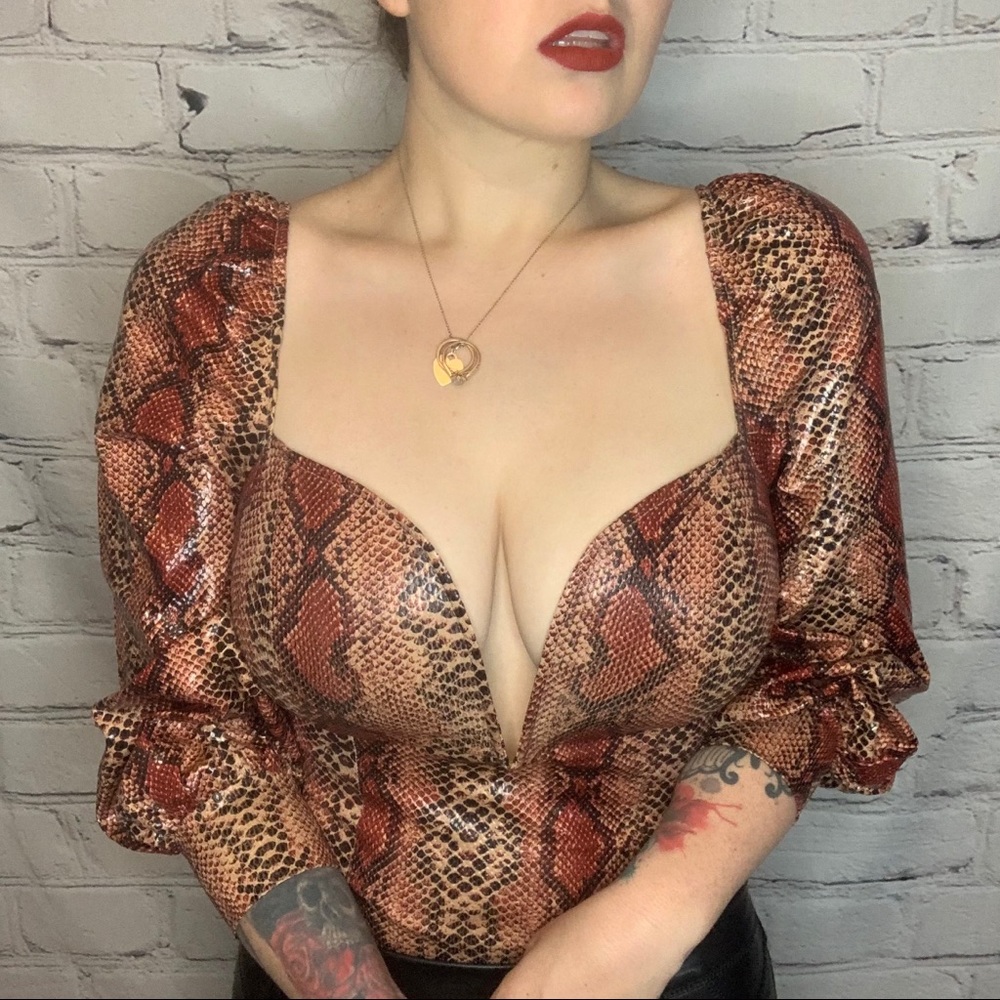 Faux leather burgundy snakeskin bodysuit